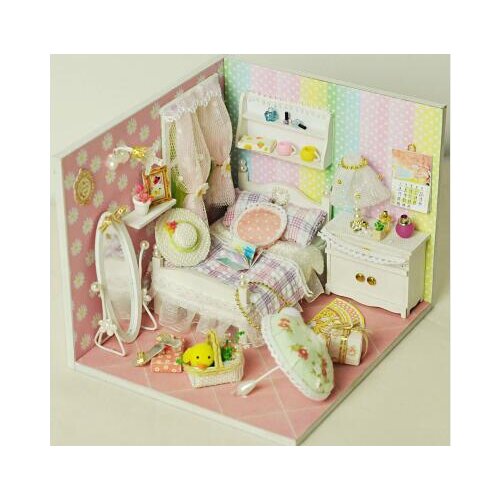 Miniature Wooden Dollhouse Furniture Light Kit Sweet Child Girl Room DIY Dolls House Craft Birthday Gift Puzzle Toy Xmas Gift
