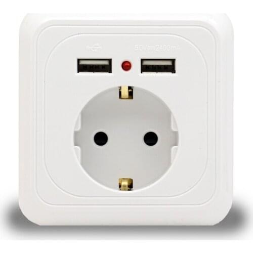 Minitiger 2018 New Arrival Wall Power Socket 16A EU Standard Outlet With 2400mA Dual USB Charger Port for Mobile Super Power