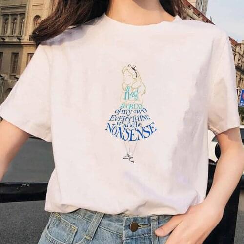 Fashion T-shirt If I Had A World of My Own Everything Would Be Nonsense Alice Graphic Tees Women Leisure T Shirt White Top