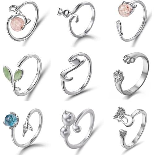 Fashion Zircon Open Adjustable Size Rings New Arrivals Silver Color Crystal Ball Opal Leaf Rings for Women Birthday Party Ring