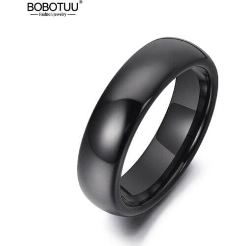 BOBOTUU Trendy 6mm Black Glossy Ceramics Rings Jewelry Bohemia Office Style Party Anniversary Rings For Women Anneaux BR19053