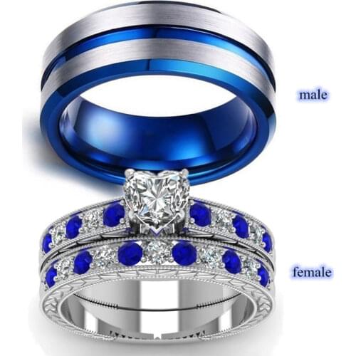 Couple Wedding Ring Blue Cubic Zirconia Wedding Jewelry
