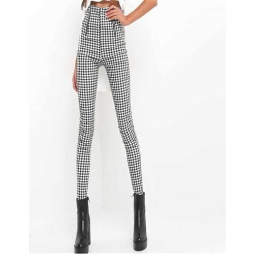 2017 Autumn Gray White Plaid Pants Sweatpants Women Side Zipper Trousers Casual Cotton Comfortable Elastic Pants Joggers