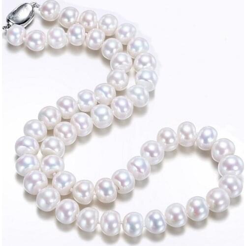SPEZ Natural Freshwater Pearl Necklace For Women 9-10mm Necklace Beads Jewelry 45cm Length Necklace Fashion Jewelry White