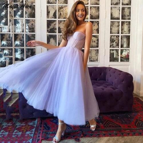 Magic Awn Lavender Ankle Length Prom Dresses 2021 Sweeteheart Tulle Illusion Short Corset Back Formal Party Gowns For Girl Robes