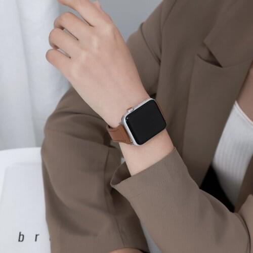 For Apple Watch Band 6 5 4 3 2 1 SE Genuine Leather Watch Strap Butterfly Clasp 44mm 40mm 42mm 38mm Leather Bracelet for iWatch