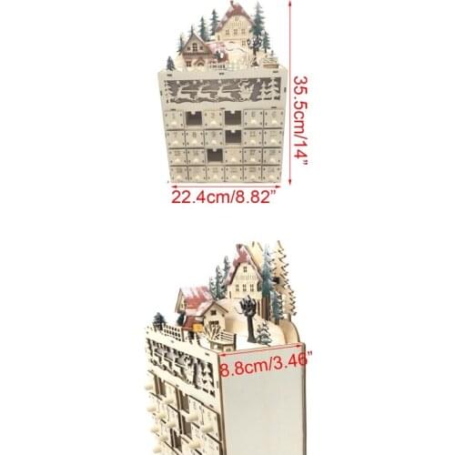 Christmas Wooden Advent Calendar Countdown Decoration 24 Drawers with LED Light G6DB