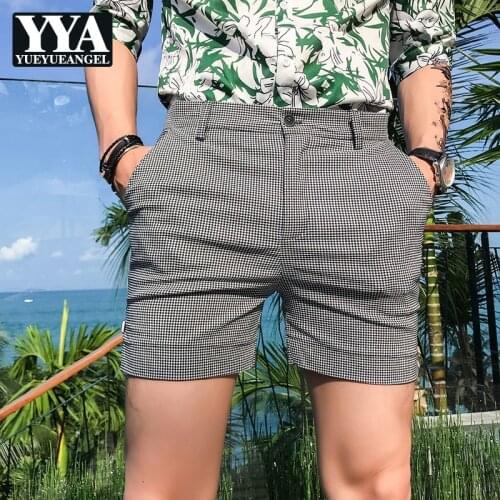 Korean Style Mens New 2021 Fashion Slim Plaid Summer High Street Pockets Button Split Classic Vintage Thin Casual Shorts