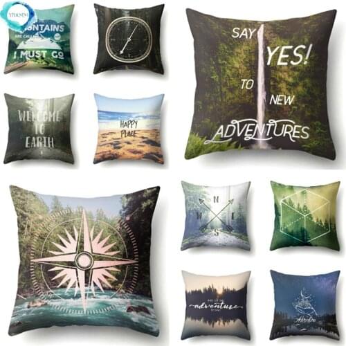 Nordic Fresh Ocean Sea Scence Stripe Compass Letter Print Cushion Cover Polyester Square Pillow Case Home Sofa Decor 45X45CM