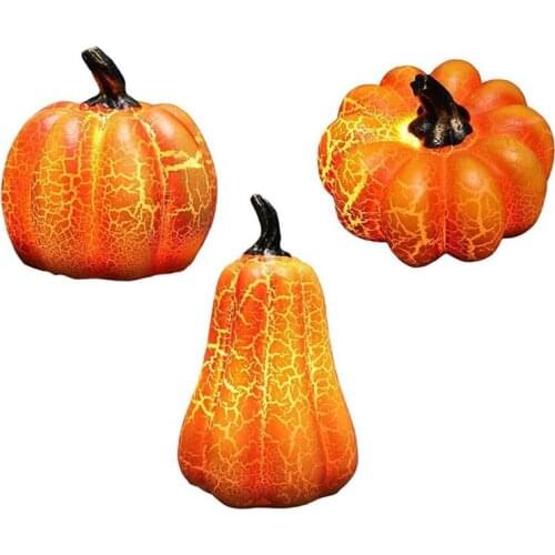 3Pcs LED Pumpkin Statue Halloween Lighted Resin Pumpkins Ornaments Autumn Decoreting Lantern Dress Up Props For Party Decoration