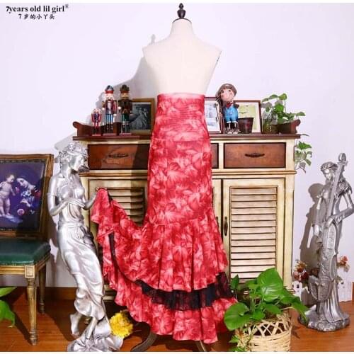 Traditional Spanish Flamenco Dance Mesh Dress For Girls Classic Gypsy Style Skirt Bullfight Festival Ballroom EKK14