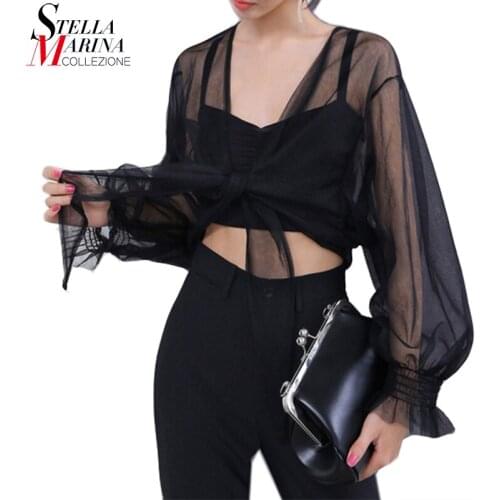 Unique Style Summer Woman Sexy Sheer Mesh Tops Long Sleeve Sexy Voile Black T Shirt Transparent Casual Cape Style T-shirt 1616