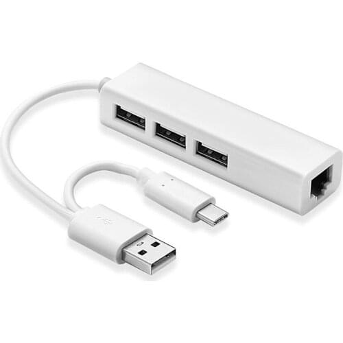 USB 2.0+USB 3.1 TYPE C dual plug to USB 2.0 three-port HUB plus 1 network port RJ45
