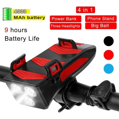 Multi-function 4 in 1 Bicycle Light USB Rechargeable LED Bike Headlight Bike Horn Phone Holder Powerbank Cycling Light