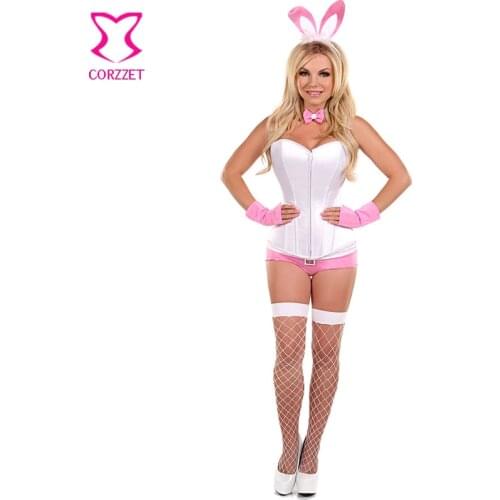 Adult Club Party Role Play White / Pink Bunny Outfit Rabbit Uniform Halloween Costumes For Women Sexy Plus Size Costume Erotic