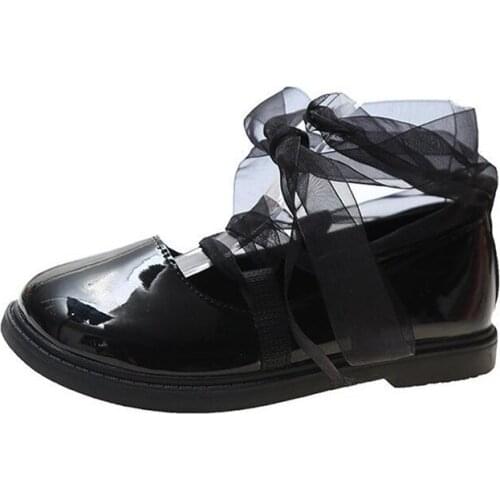 Japanese JK Uniform Small Leather Shoes Lace Straps Black Mary Jane Womens Shoes Summer Light Flat Shoes 2021