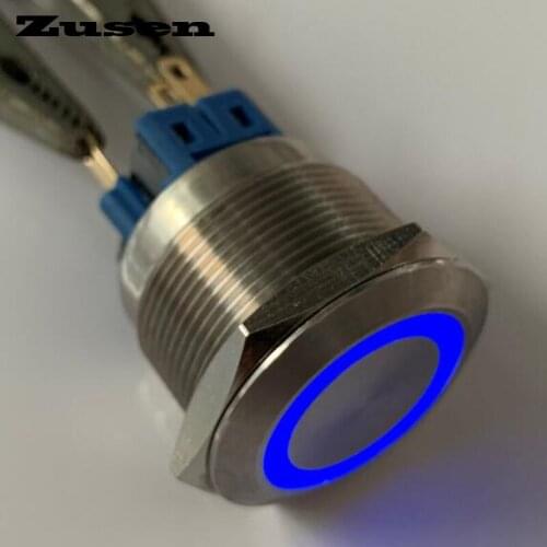 Zusen 25mm 2no2nc stainless steel ring illuminated momentary push button switch(ZS25F-22E/B/12V/S)