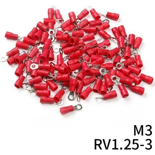 100Pcs/Lot Red Ring Insulated Wire Connector RV1.25-3/4/5/6/8 Electrical Crimp Terminal Cable Wire Connectors
