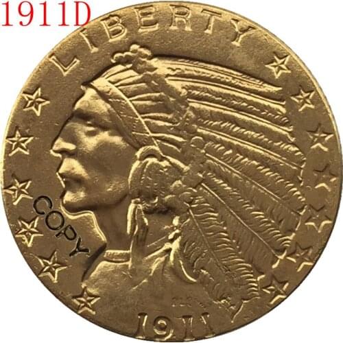 24-K gold plated 1911-D $5 GOLD Indian Half Eagle Coin Copy