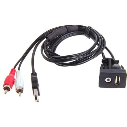 Car Boat Mot 1 Meters Length USB 2 RCA To 3.5mm Female Flush Mount AUX Stereo Drop Shipping Support