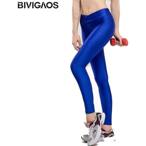 BIVIGAOS Womens Skinny Work out Leggings Pants V-Waist High Waist Multicolor Female Solid Color Slim Leggings Women Workout