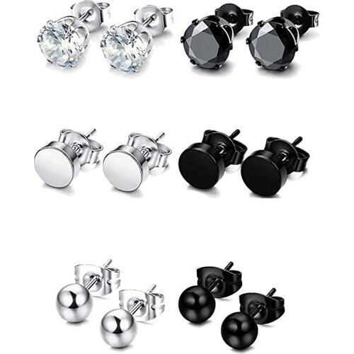 Chavin 6 Double Steel 5-6 Mm. Lady Male Earrings EB65