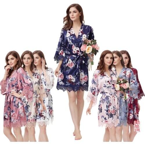 Floral lace robe,Satin robe ,bridesmaid robes, wedding Robe,bride robe, women robe A236D