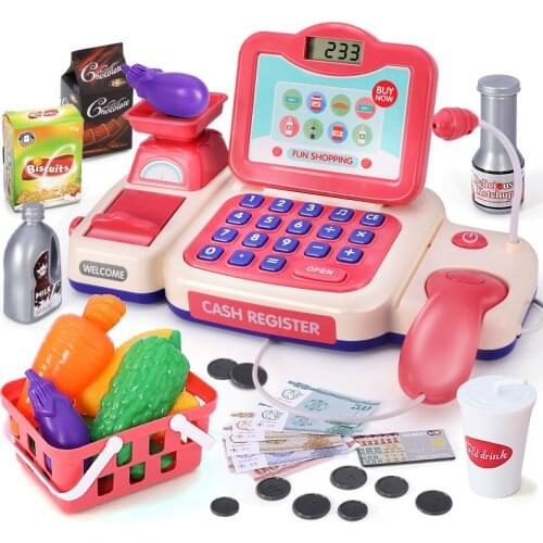 Electric Simulation Supermarket Cash Register Toys Multi-Function Cashier Checkout Counter Shopping Toys for Girls Gifts