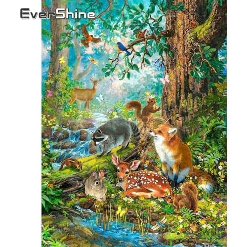 Evershine Diamond Painting Forest Picture Of Rhinestone Diamond Embroidery Full Display Animals Cross Stitch Handmade Home Decor