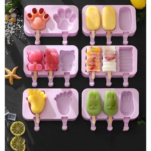 New Silicone Ice Cream Mold Popsicle Molds With lid DIY Homemade Cartoon Ice Cream Popsicle Ice cubs Maker Mould