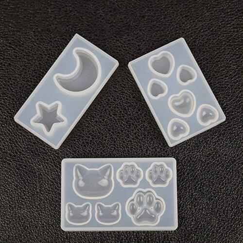 3 Pcs DIY Star Moon Cat Footprint Love Heart Silicone Resin Mold Jewelry Tools