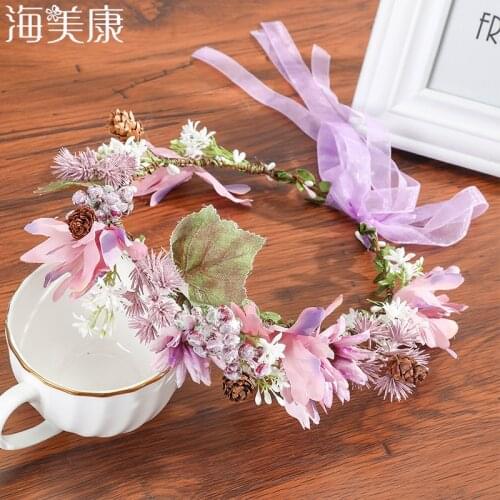 Haimeikang Fairy Floral Wreath Headbands For Girls Flower Headband Bride Bridesmaid Wedding Hair Accessories New Arrivals