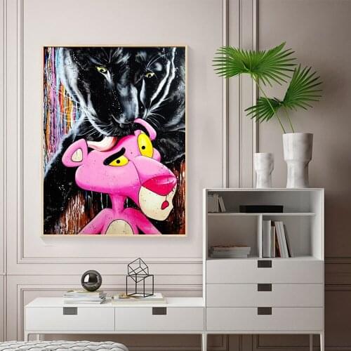 Disney Painting on Canvas Wall Art Black and Pink Panther Pictures for Room Decor Cartoon Anime Posters and Prints Graffiti Art