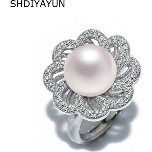 SHDIYAYUN 2019 Fine Pearl Ring 925 Sterling Silver Jewelry For Women Natural Freshwater Pearl Wedding Rings Flower Rings Gift