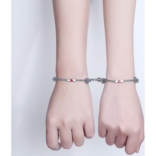 2Pcs Valentines Day Lovers Matching Friendship Bracelet Heart Puzzle Couple Magnetic Distance Bracelet Lover Jewelry