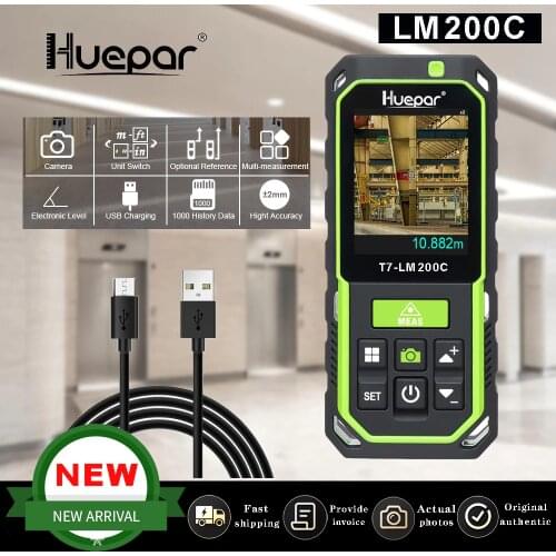 Huepar Laser Distance Meter with Camera 2X/4X Zoom 656Ft High Accuracy Rechargeable Laser Measure M/In/Ft with 17 Modes- LM200C