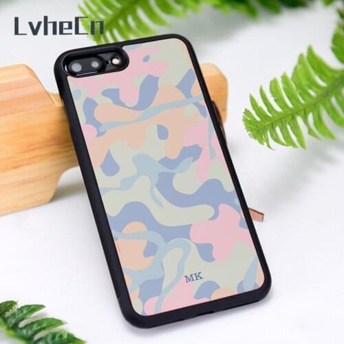 LvheCn Silicone Rubber Phone Case Cover for iPhone 6 6S 7 8 Plus X XS XR 11 12 Mini Pro Max Pastel Camo Pattern Monogrammed
