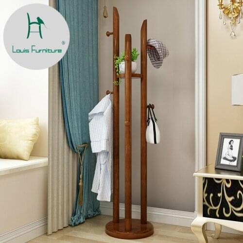Louis Fashion Coat Racks Real Wood Hat Stand on Three Poles Home Simple Modern Bedroom Living Room Clothes