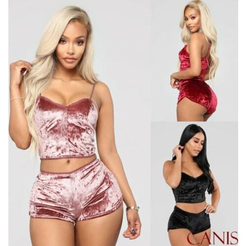 2020 Fashion Trend Women 2Pcs Velvet Pajamas Set Sleepwear Sexy Chemise Shorts Nightwear Summer New Solid Lounge Wear Suits