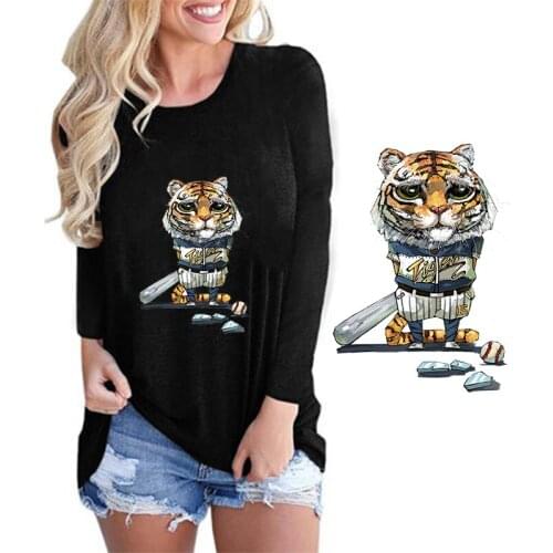 Cartoon Meng Tiger Illustration Heat Transfer Vinyl Patch Sticker Iron On Thermal Transfer for Clothes Patches Application 2018