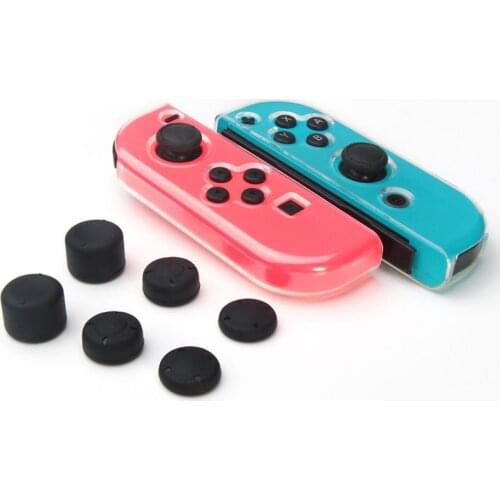 Soft TPU Silicone Case Set For Nintend Switch Transparent Protective Cover with Free Thumb Grips Caps for Switch Joy-Con Sticks