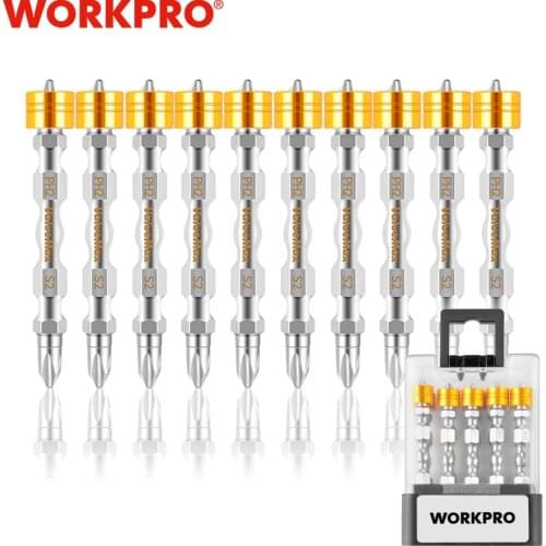 WORKPRO 10 Pcs 65mm Magnetic Screwdriver Bits Set Double-ended bits with magnetic ring PH2 Screw Repair Tool for Home Appliances