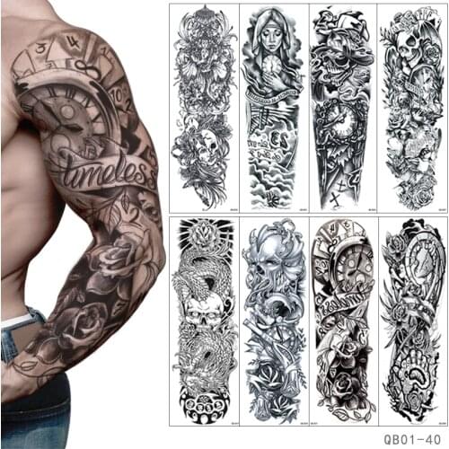Body Art Arm Fake Sleeve Tattoos For Men Waterproof Wolf Tiger Chinese Dragon Sticker Temporary Fox Tattoo Waterproof Sleeves