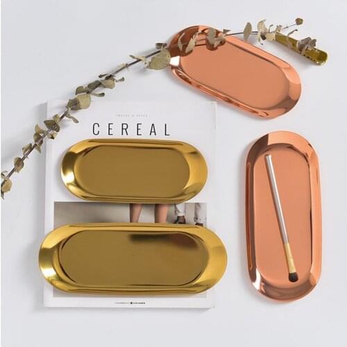 Nordic Style Golden Oval Tray Stainless Steel Jewelry Tray Storage Tray Snack Tray Snack Tray