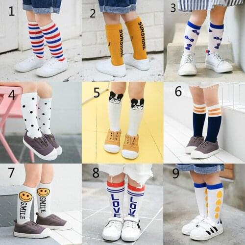 Unisex Baby Knee Length Cartoon Smile Print Stripes Sport Socks Boys Girls Knee Pad Socks For 1-5 T baby 30pair/lot