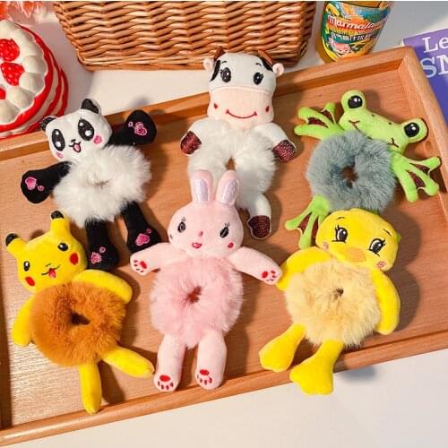 Higood New INS cute little rabbit cartoon colorful fuzzy hair rope head elastic fluffy hair female