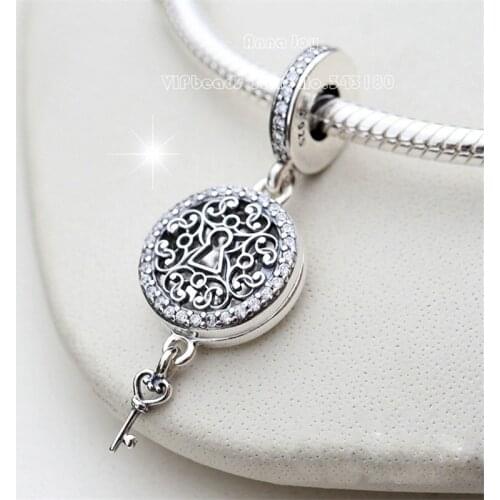 2018 Autumn New Sterling Silver Lock & Heart Pendant Dangle Clear CZ Love Heart Charm Fits All European DIY Bracelets Necklaces