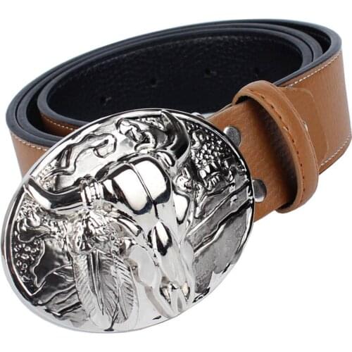 Metal Arabesque Pattern Buckle Waist Belt Leather Waistband Cowgirl Western