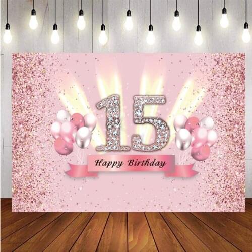 Pink Sweet 15th Photography Backdrop Balloon Rose Gold Glitter Girls Birthday Party Photo Background Banner Decoration Supplies