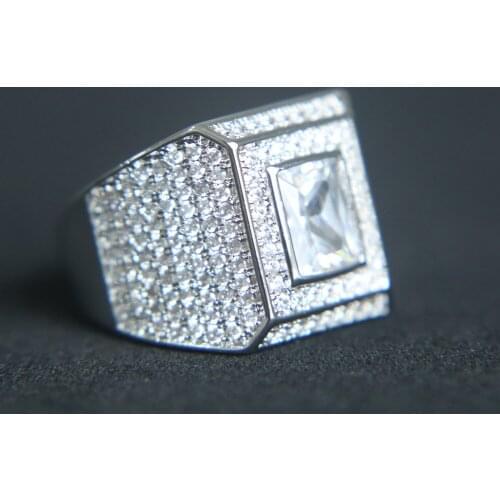 Silver color AAA cubic zirconia hip hop bling jewelry High quality sparking mens engagement ring Cool jewelry